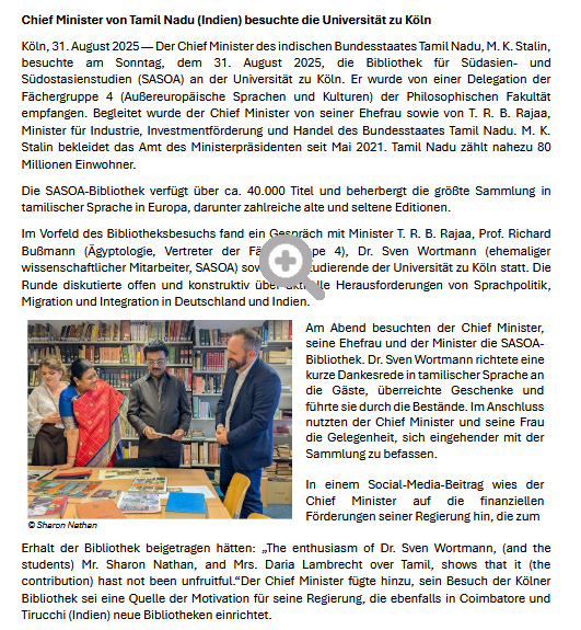 ChiefMinister von TamilNadu Indien besuchte die Universitaet zu Koeln